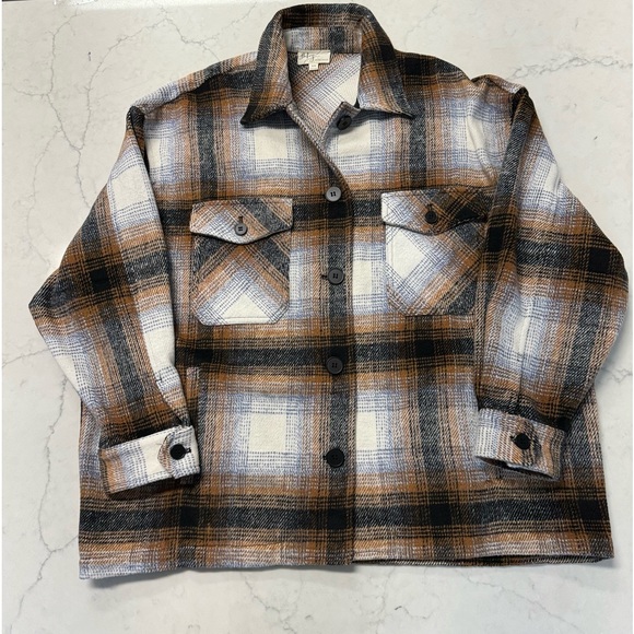Before You Heavy Flannel Tan/Black & White Jacket Size S/M - Picture 2 of 8